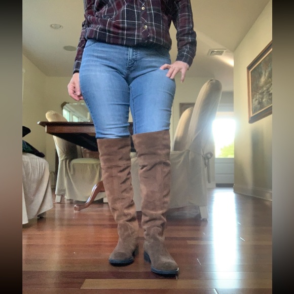 Franco Sarto Suede Knee High Boots Rich Camel/Carmel Color - Picture 6 of 12